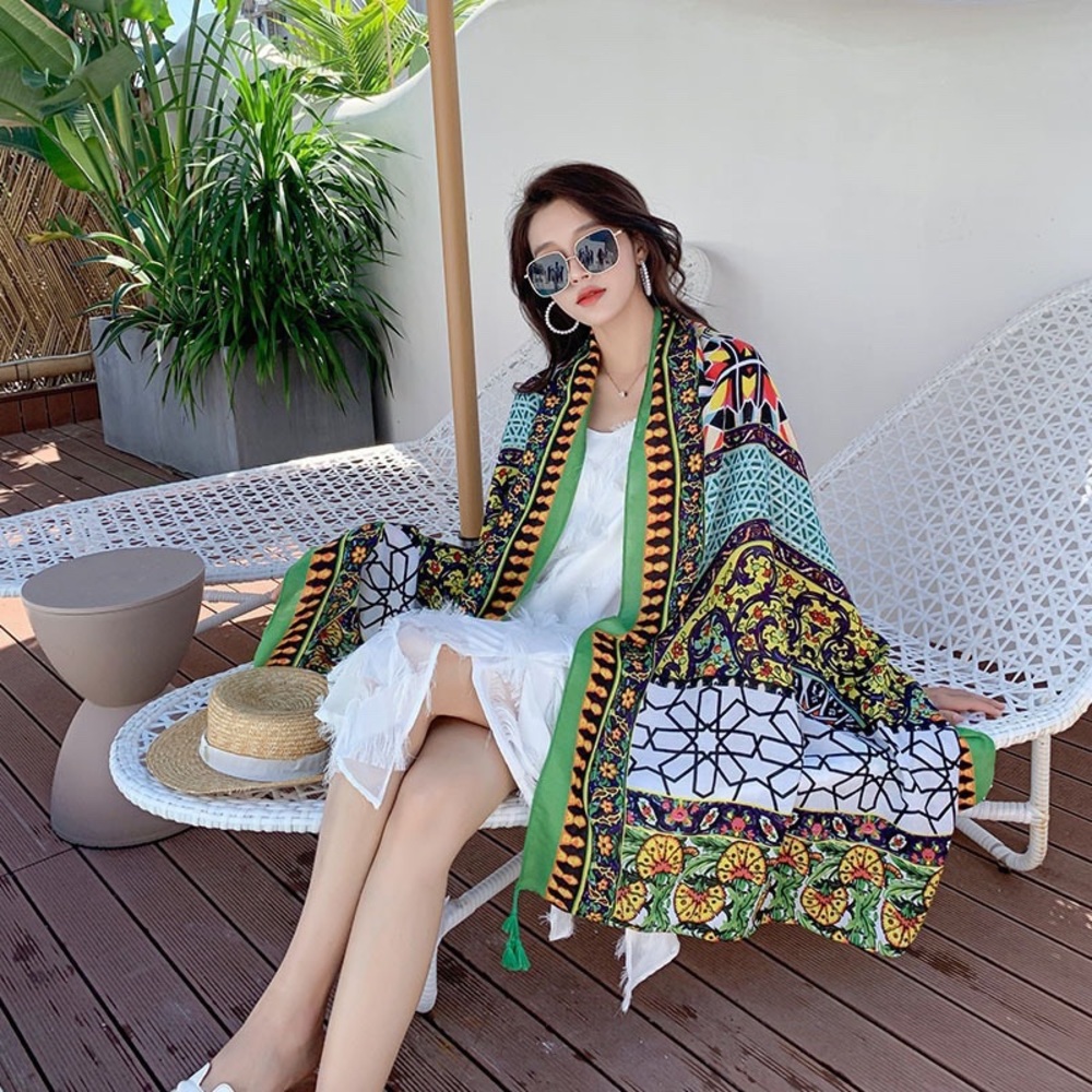 women cotton and linen ethnic Bohemian printing silk scarf